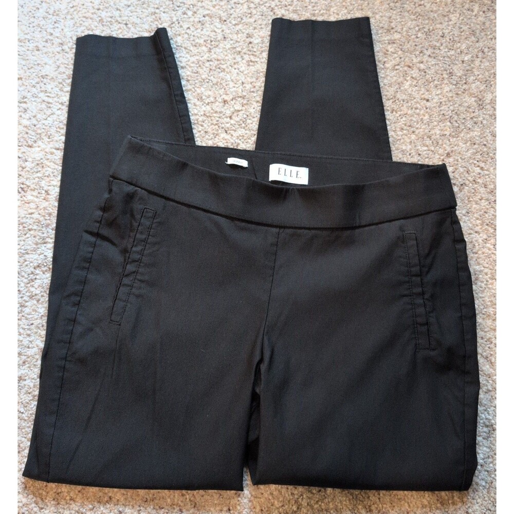 Elle Skinny Stretch Pull On Dress Pants Womens 12 Dark Black Career Large L